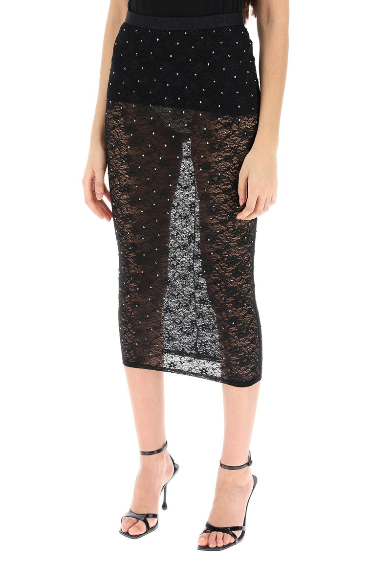 Alessandra rich midi skirt in lace with rhinestones-women > clothing > skirts > midi-Alessandra Rich-42-Black-Urbanheer