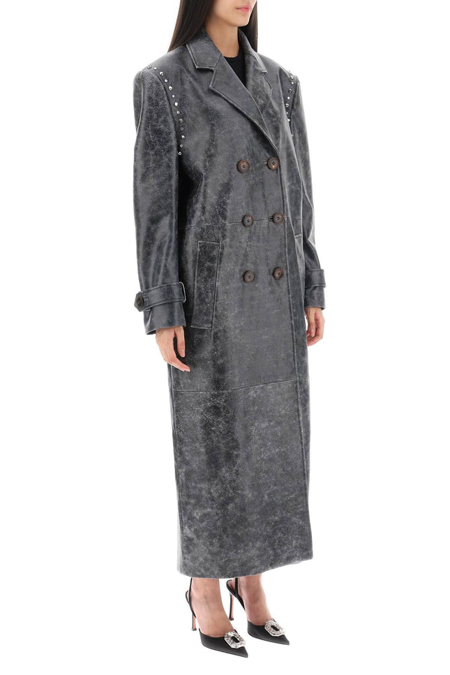 Alessandra rich oversized leather coat with studs and crystals-women > clothing > outerwear > leather coats-Alessandra Rich-36-Grey-Urbanheer