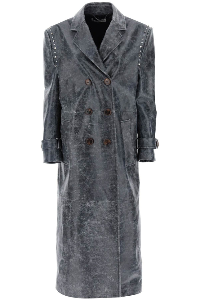 Alessandra rich oversized leather coat with studs and crystals-women > clothing > outerwear > leather coats-Alessandra Rich-36-Grey-Urbanheer