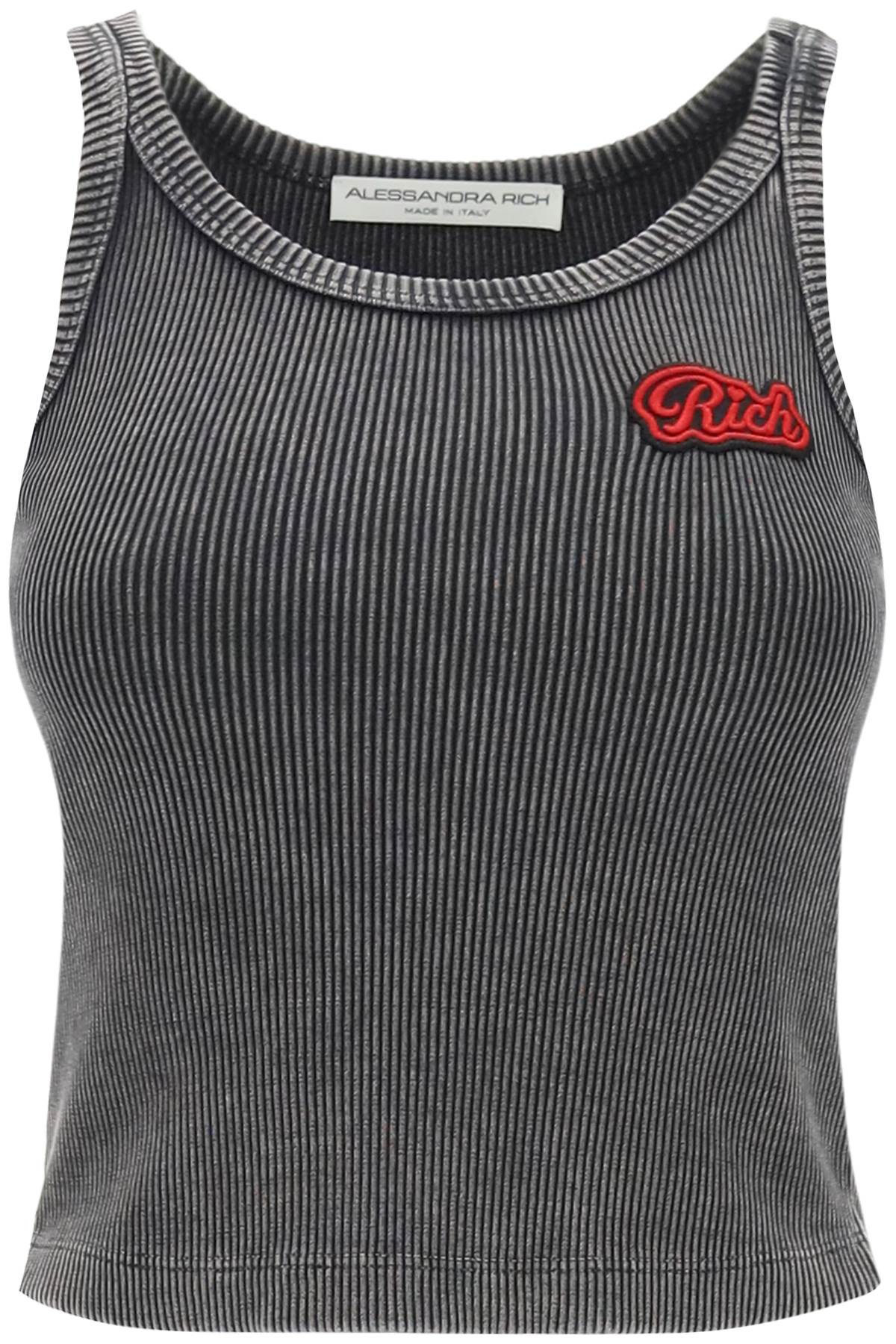 Alessandra rich ribbed tank top with logo patch-women > clothing > tops-Alessandra Rich-Urbanheer