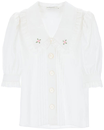 Alessandra rich short-sleeved shirt with embroidered collar-women > clothing > shirts and blouses > shirts-Alessandra Rich-40-White-Urbanheer