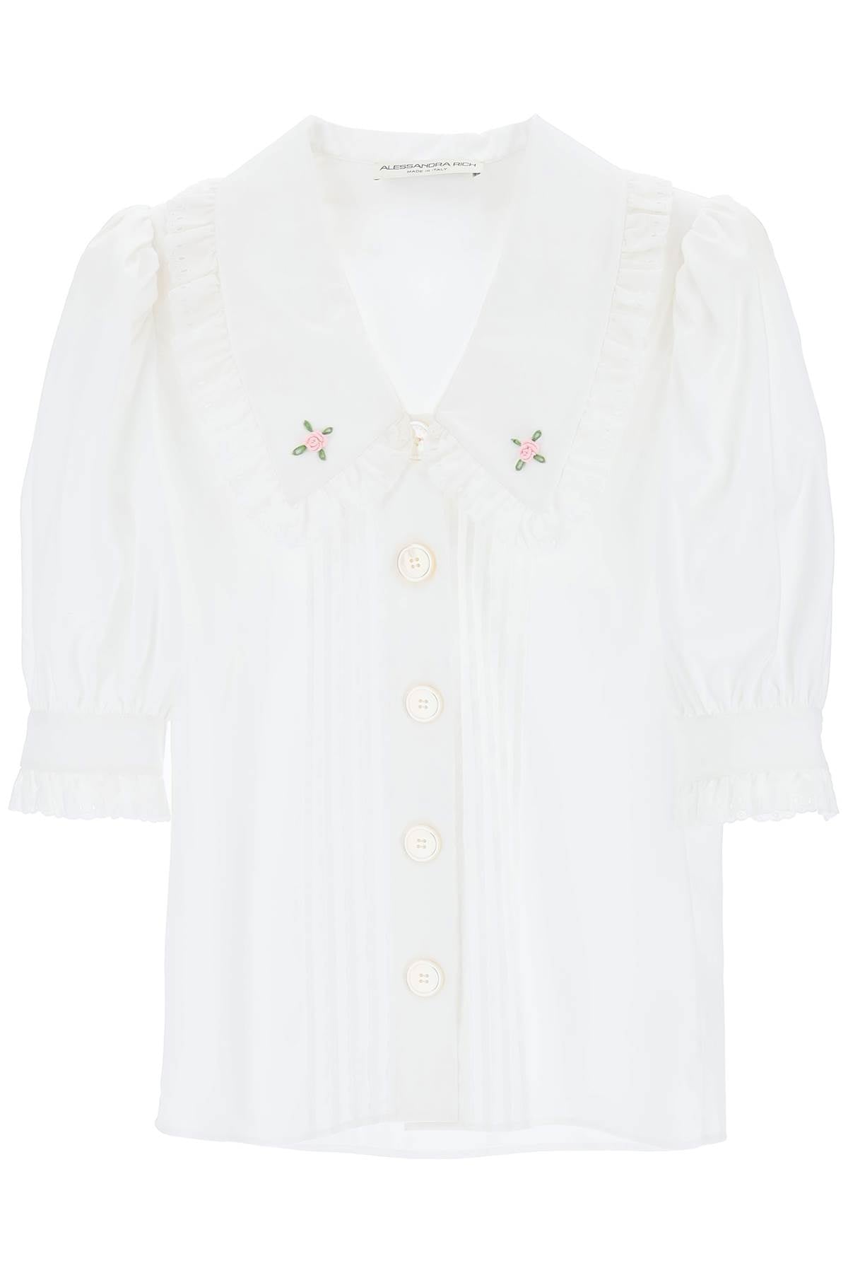 Alessandra rich short-sleeved shirt with embroidered collar-women > clothing > shirts and blouses > shirts-Alessandra Rich-40-White-Urbanheer
