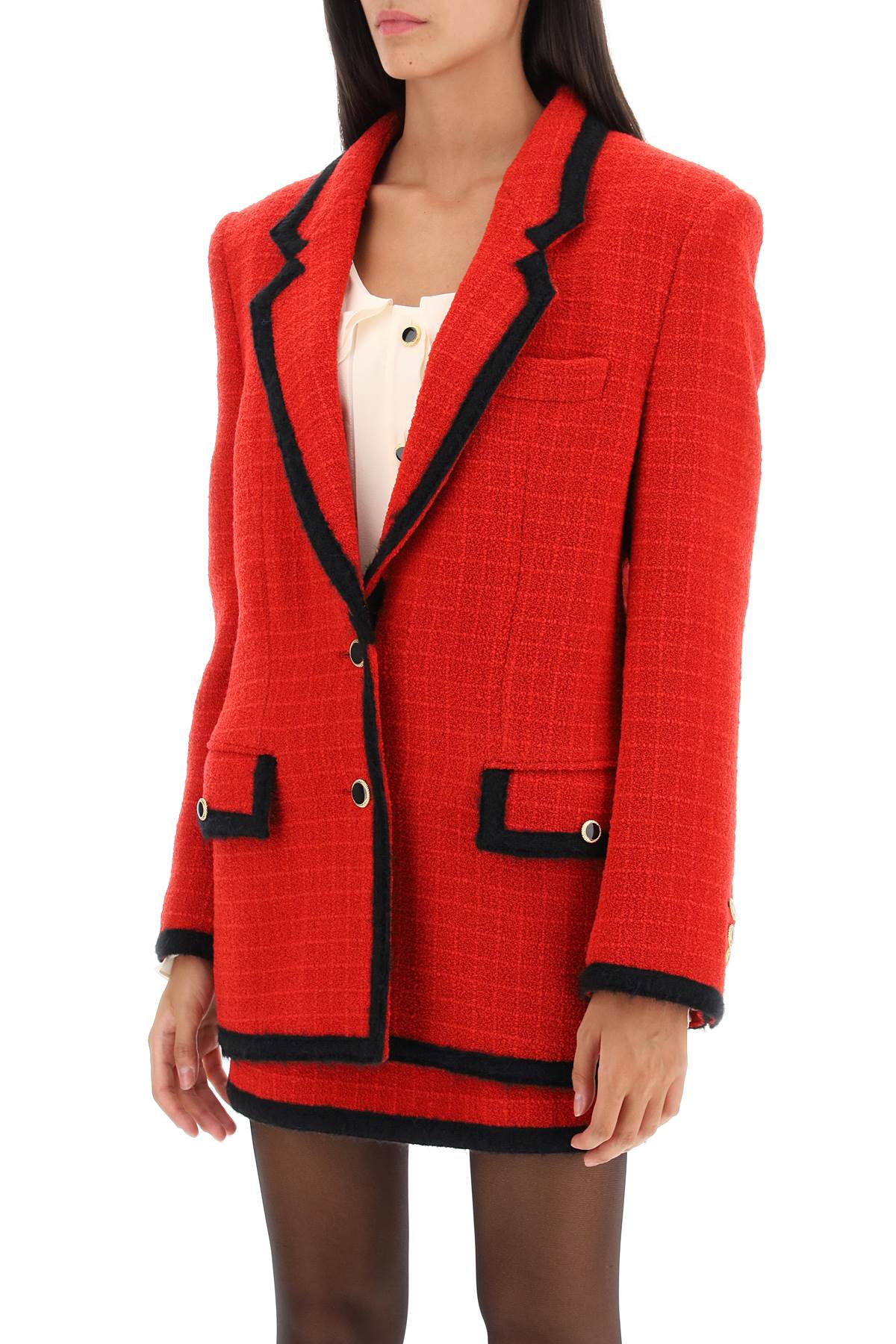 Alessandra rich single-breasted boucle tweed jacket-women > clothing > jackets > blazers and vests-Alessandra Rich-40-Red-Urbanheer