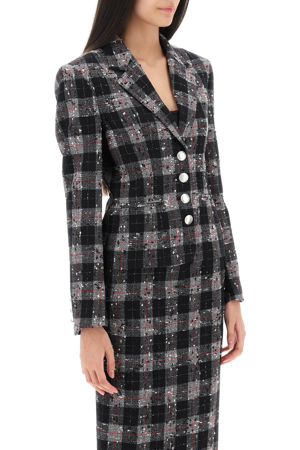 Alessandra rich single-breasted jacket in boucle' fabric with check motif-women > clothing > jackets > casual jackets-Alessandra Rich-42-Black-Urbanheer