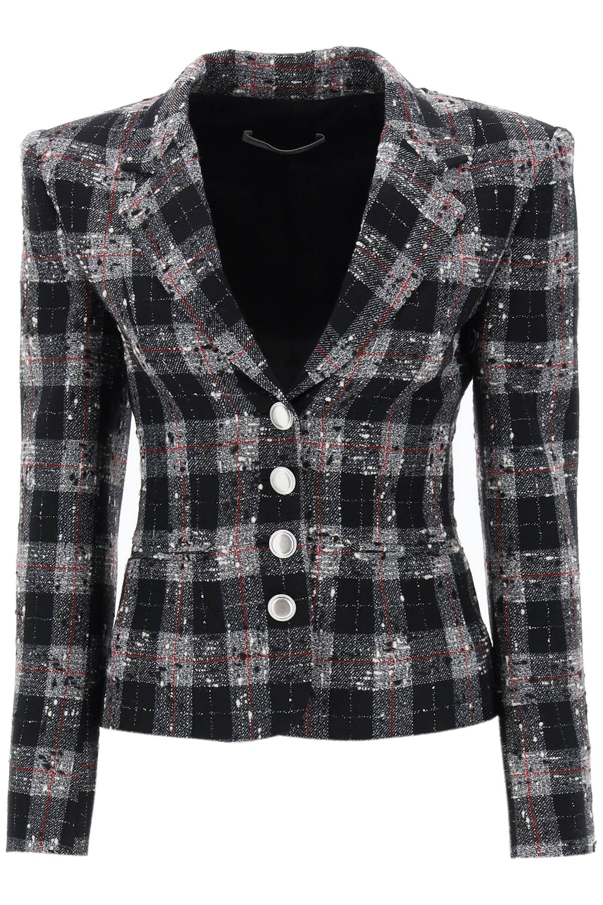 Alessandra rich single-breasted jacket in boucle' fabric with check motif-women > clothing > jackets > casual jackets-Alessandra Rich-42-Black-Urbanheer