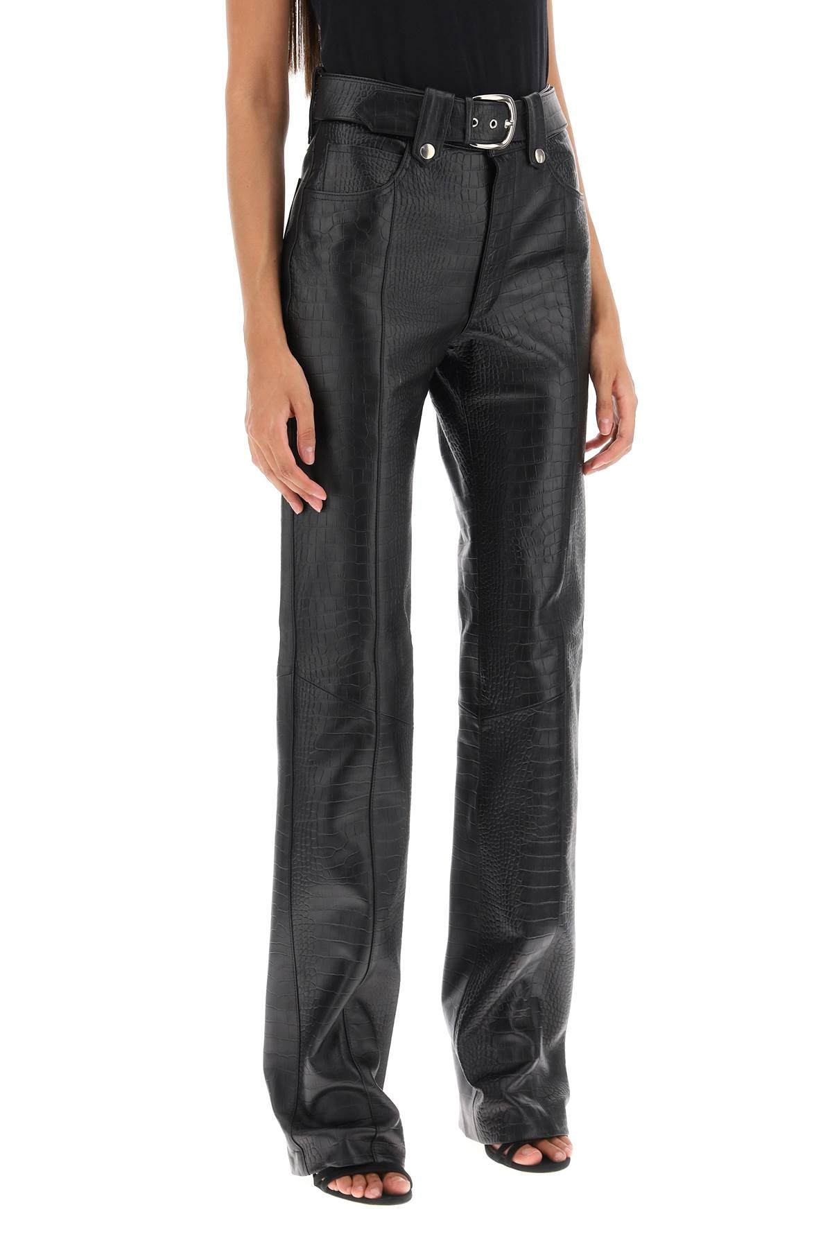 Alessandra rich straight-cut pants in crocodile-print leather-women > clothing > trousers-Alessandra Rich-42-Black-Urbanheer