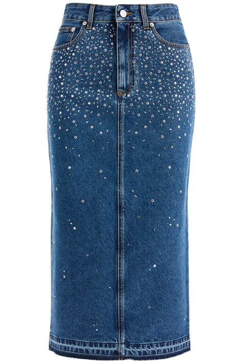 Alessandra Rich "denim midi skirt with rhin