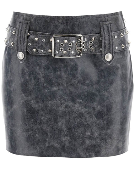 Alessandra Rich leather mini skirt with belt and appliques