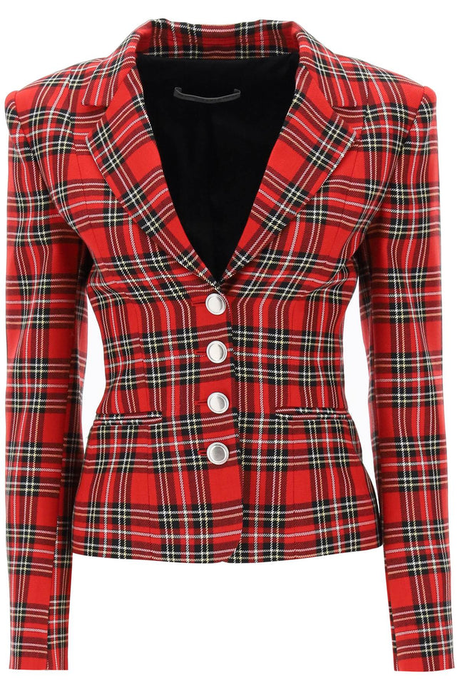Alessandra Rich wool single-breasted jacket with tartan motif - Black