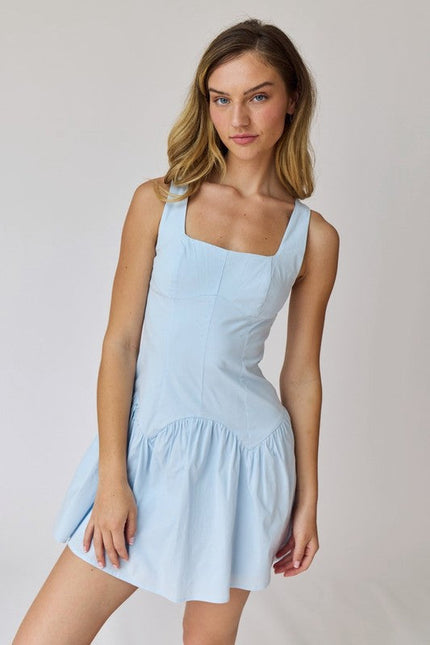 Alice Square Neck Mini Dress Blue-Dress-Papermoon-Urbanheer