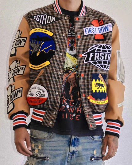 All Over Logo Multi Patches Varsity Jacket