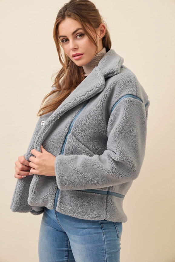 All She Needs Cozy Sherpa Jacket BLUE