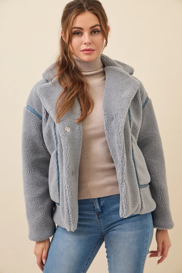 All She Needs Cozy Sherpa Jacket BLUE