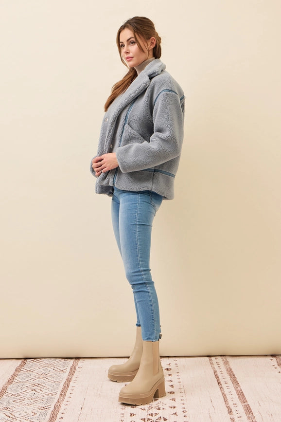 All She Needs Cozy Sherpa Jacket BLUE