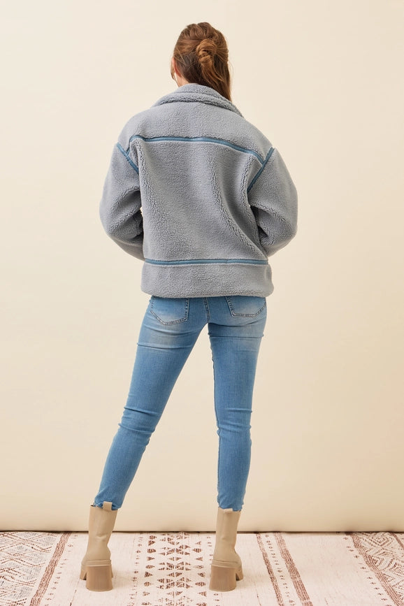 All She Needs Cozy Sherpa Jacket BLUE