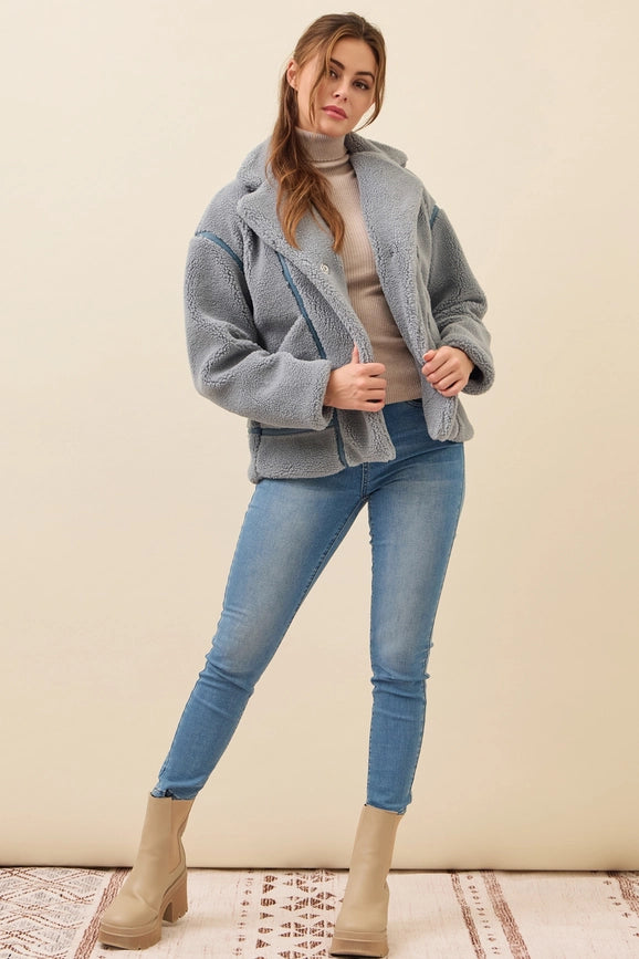 All She Needs Cozy Sherpa Jacket BLUE