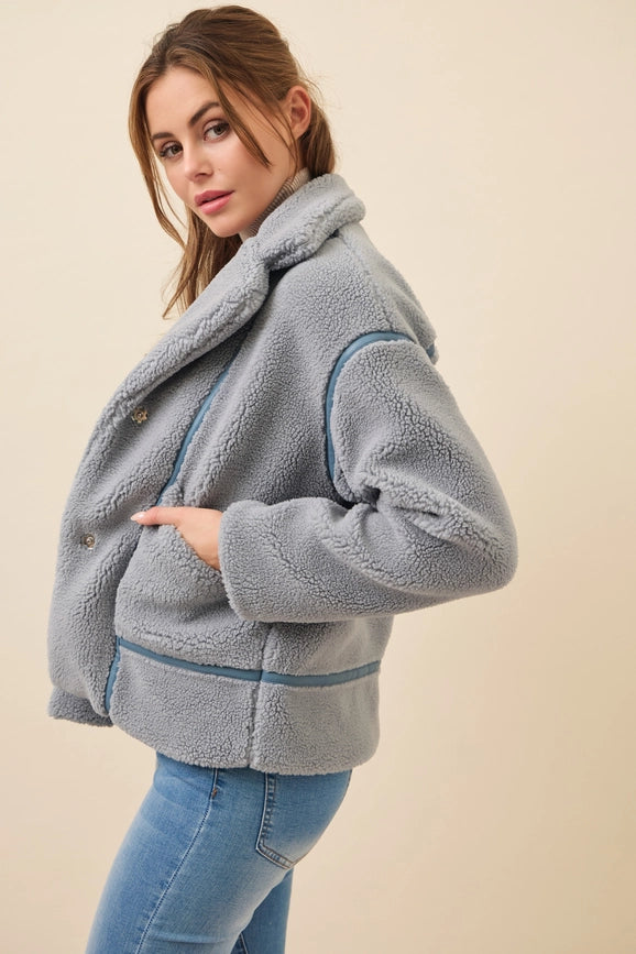 All She Needs Cozy Sherpa Jacket BLUE