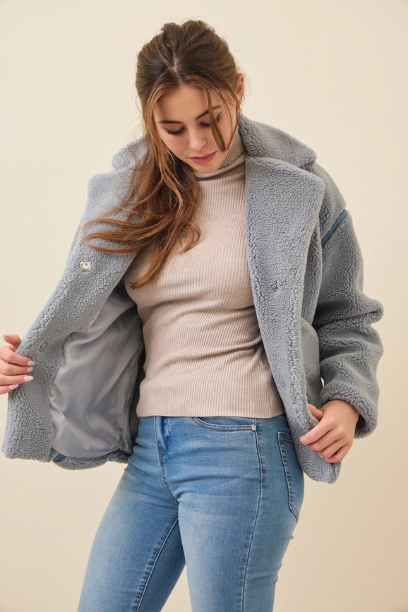 All She Needs Cozy Sherpa Jacket BLUE