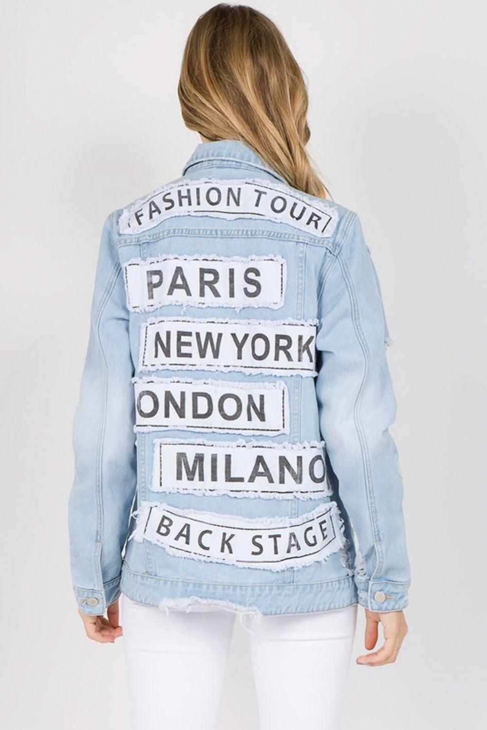 American Bazi Letter Patched Distressed Denim Jacket-UHX-Light Blue-S-Urbanheer