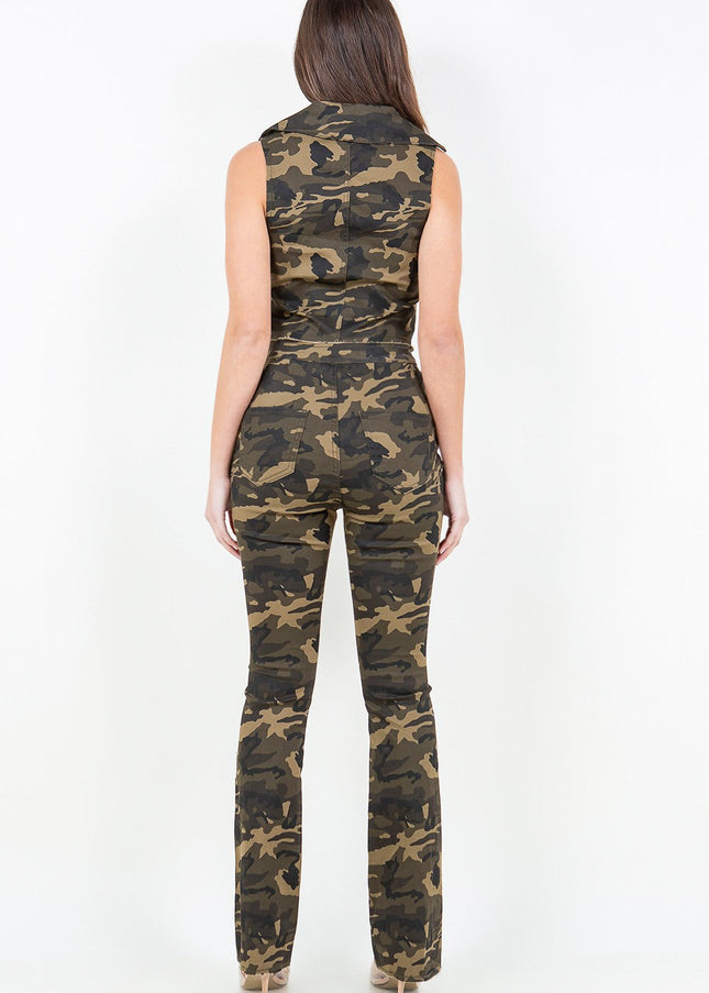 American Bazi V-Cut Ruched Camo Flare Pants