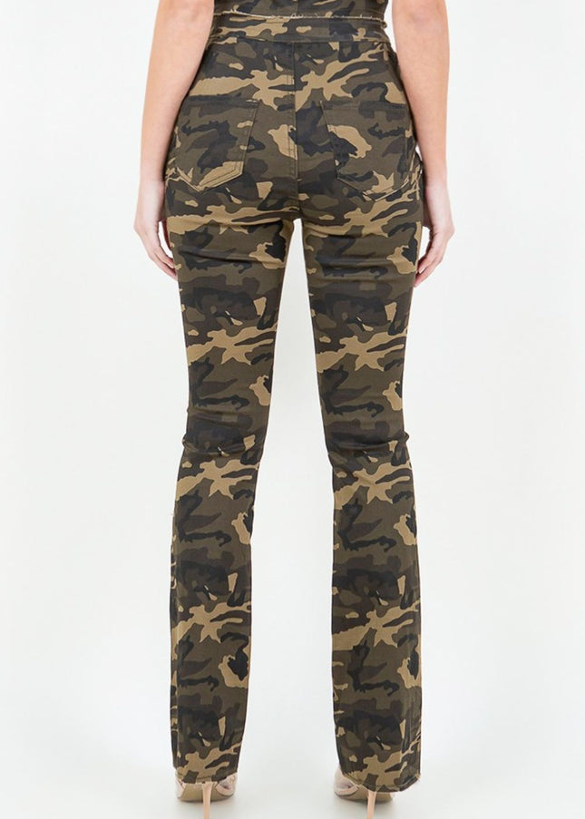 American Bazi V-Cut Ruched Camo Flare Pants