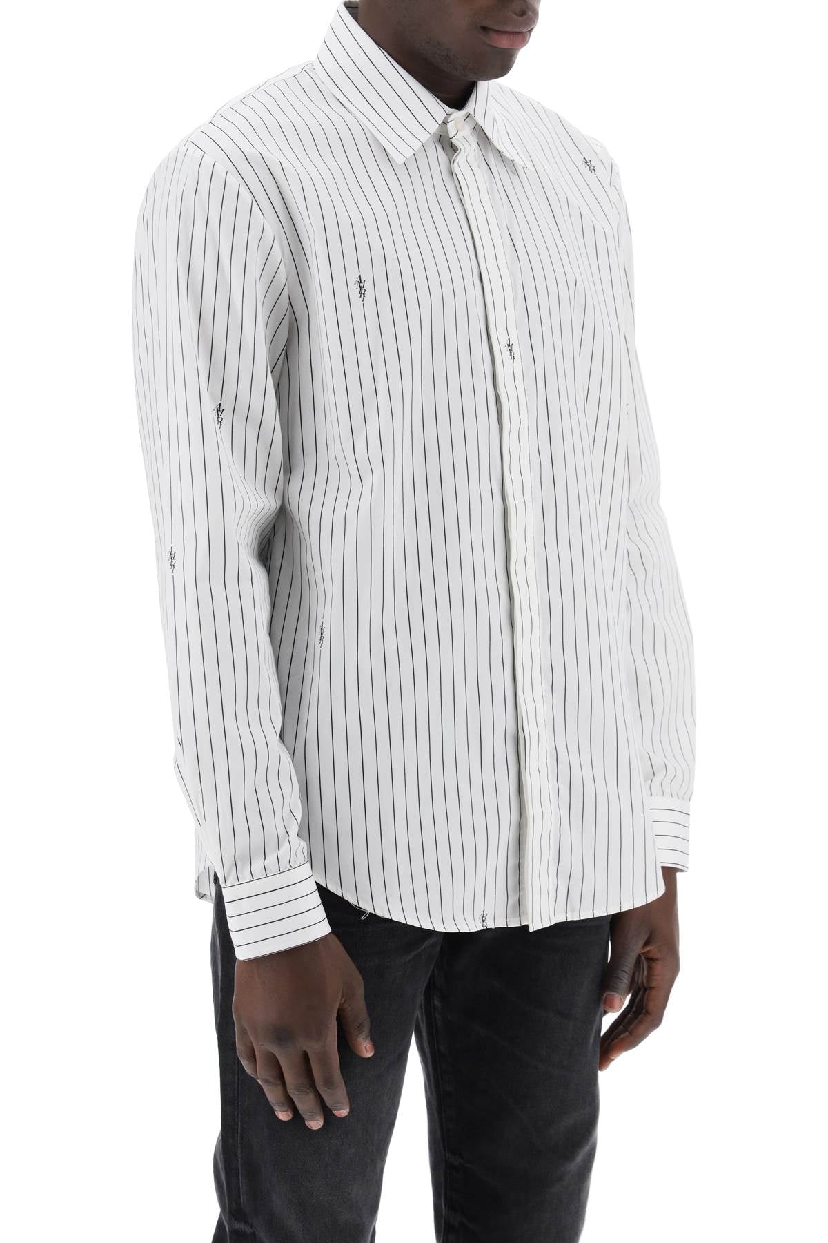 Amiri striped shirt with staggered logo-men > clothing > shirts-Amiri-Urbanheer