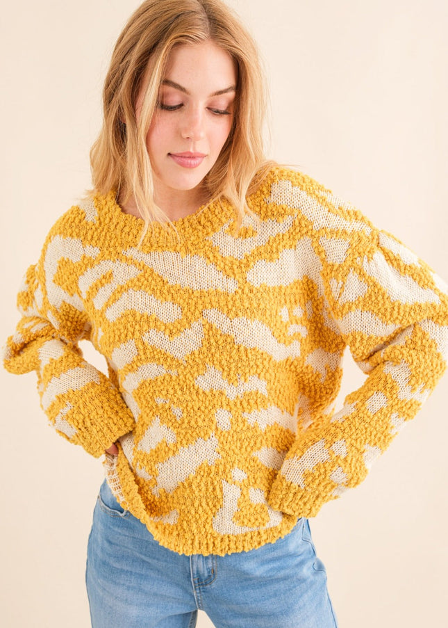 And The Why Full Size Textured Pattern Contrast Sweater