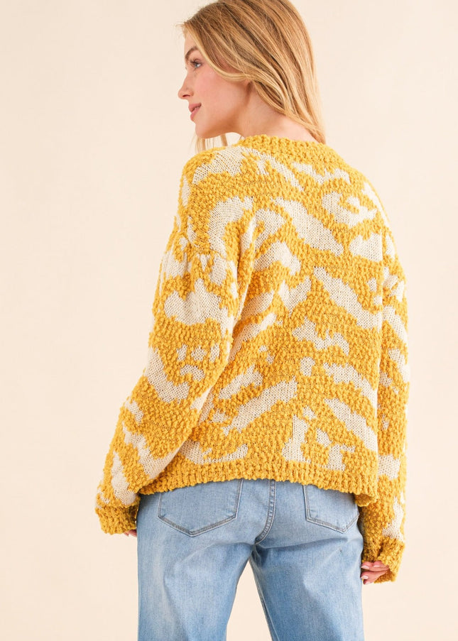 And The Why Full Size Textured Pattern Contrast Sweater