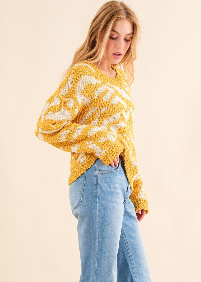 And The Why Full Size Textured Pattern Contrast Sweater