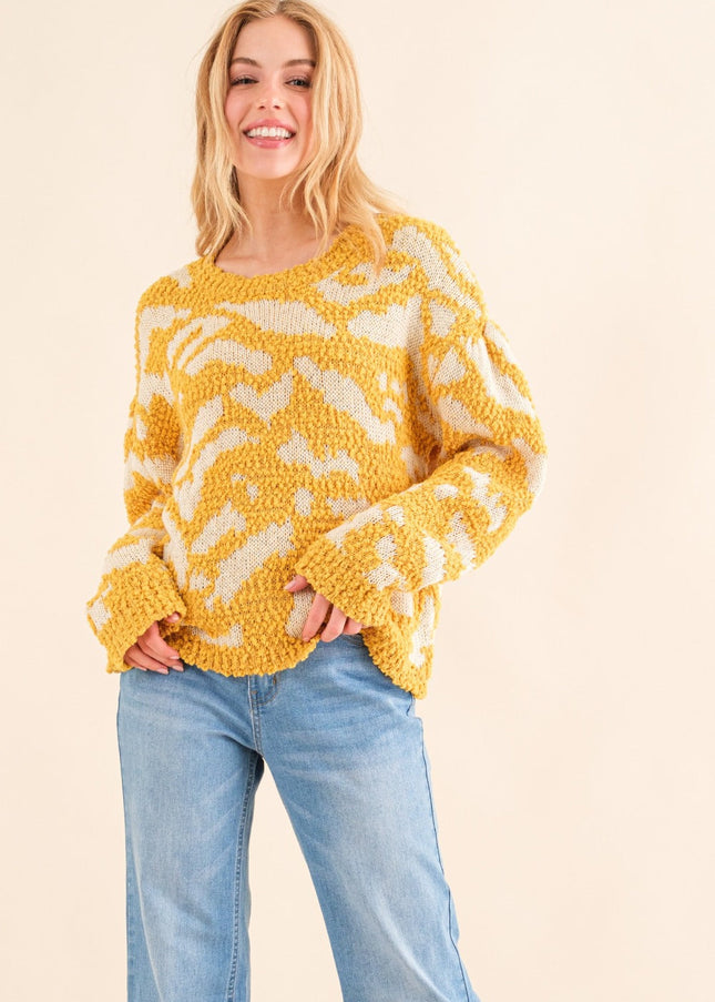 And The Why Full Size Textured Pattern Contrast Sweater