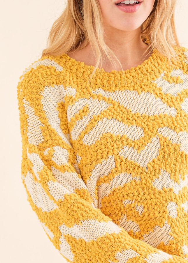 And The Why Full Size Textured Pattern Contrast Sweater