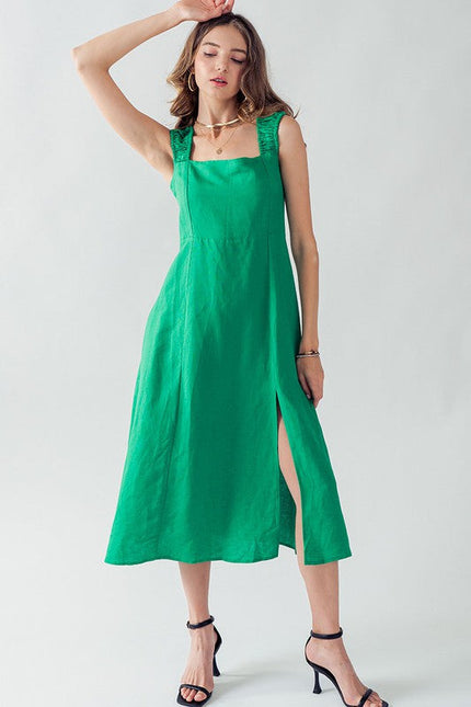 Anette Cross Back Tie Detail Side Slit Dress GREEN-Dress-Urban Daizy-S-Urbanheer