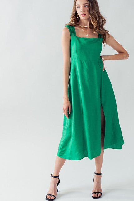 Anette Cross Back Tie Detail Side Slit Dress GREEN-Dress-Urban Daizy-Urbanheer