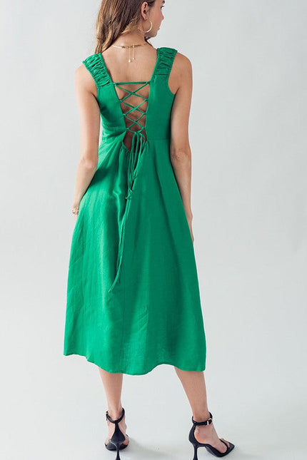 Anette Cross Back Tie Detail Side Slit Dress GREEN-Dress-Urban Daizy-Urbanheer