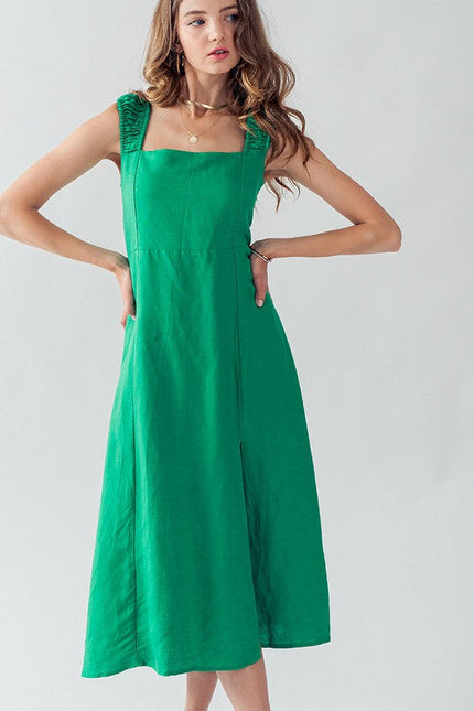 Anette Cross Back Tie Detail Side Slit Dress GREEN-Dress-Urban Daizy-Urbanheer