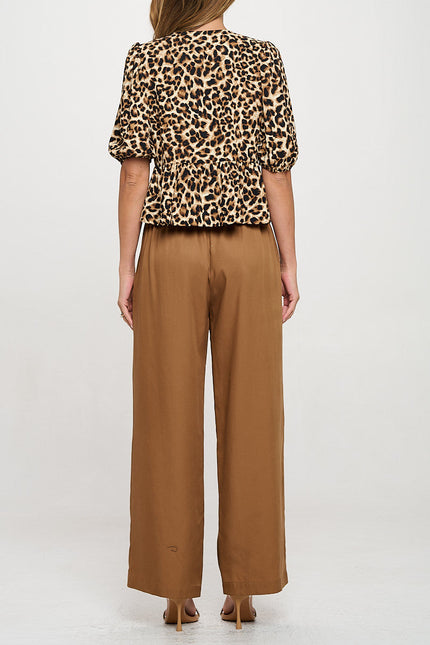 Animal Print Puff Sleeve Top with Front Bow Detail-3