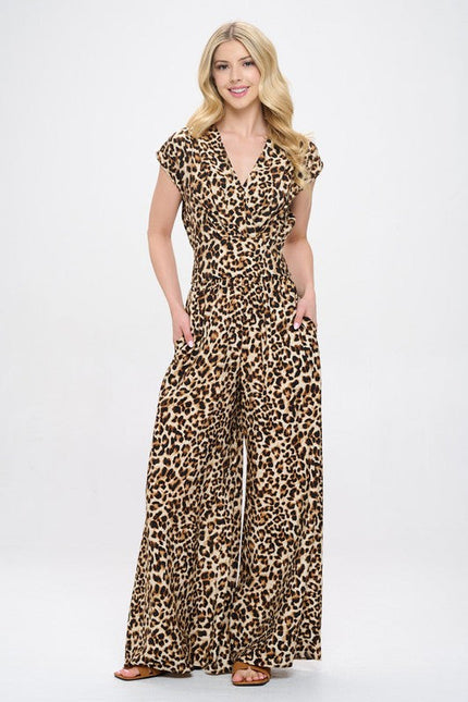 Animal Print V neck Crop Top w Smock Back Detail-4