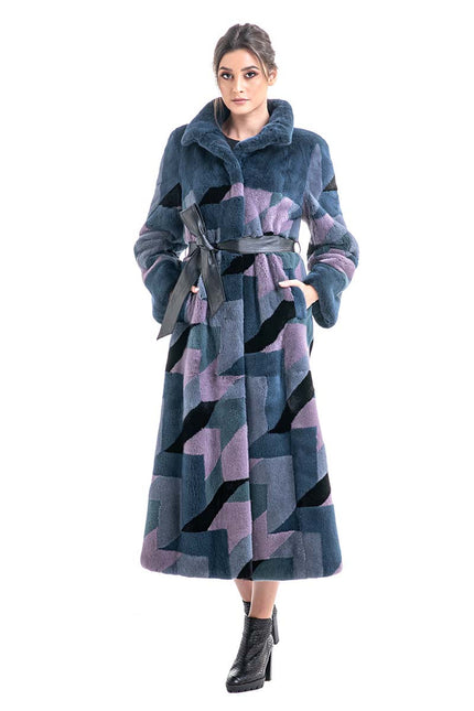 Anthracite Geometric Patterned Genuine Mink Fur Maxi Coat-0