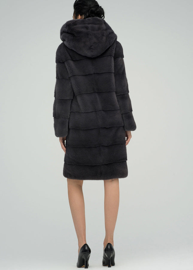 Anthracite Hooded Mink Fur Maxi Coat-1