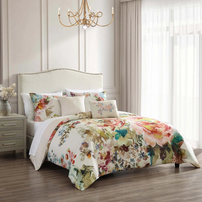 Antique Flowers 100% Cotton 5-Piece Reversible Comforter Set