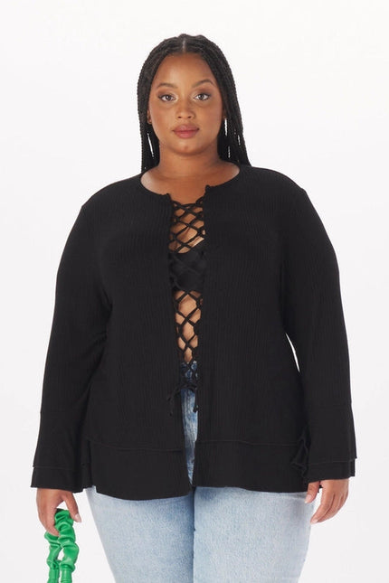 "Atlee" Viscose Lace-Up Full-Length Top in Black