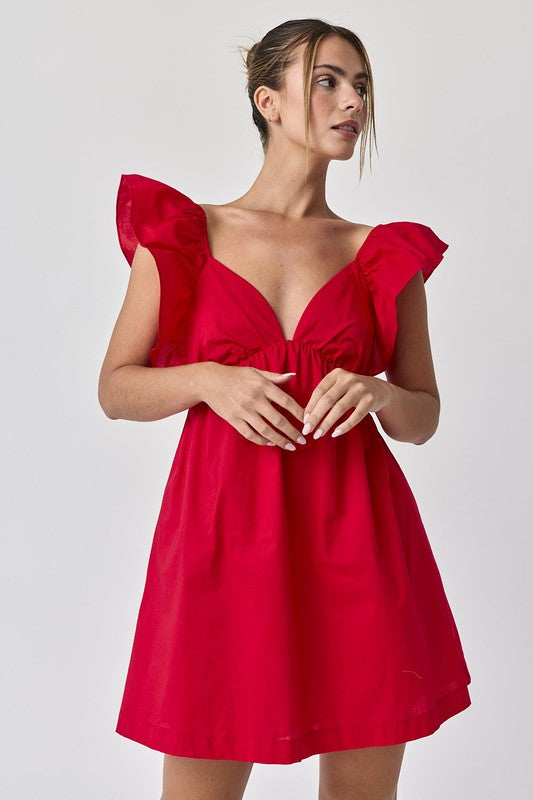 Audrey Tie-Back Ruffle Mini Dress Red-Dress-Papermoon-Urbanheer