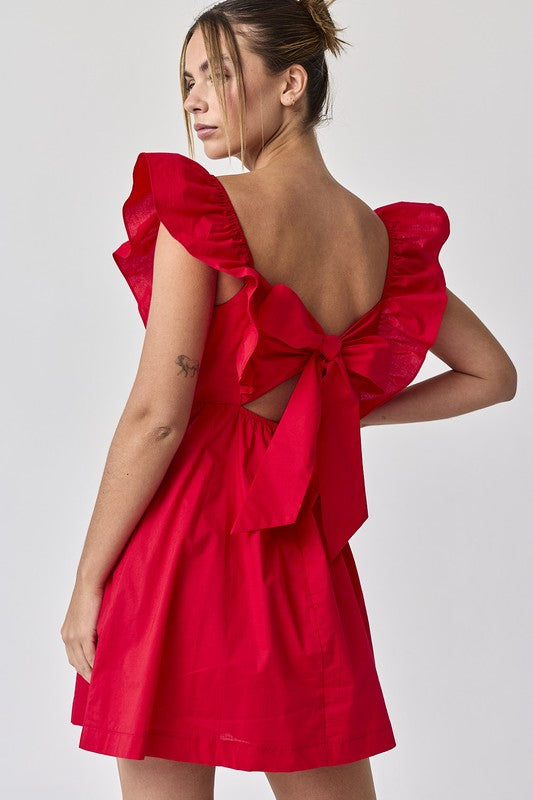 Audrey Tie-Back Ruffle Mini Dress Red-Dress-Papermoon-Urbanheer