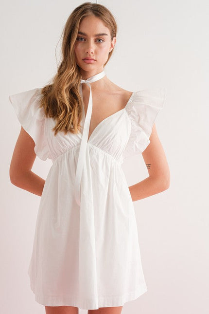 Audrey Tie-Back Ruffle Mini Dress White-Dress-Papermoon-Urbanheer