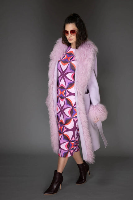 Aw Coat - Light Purple Cashmere & Mongolian Shearling Coat