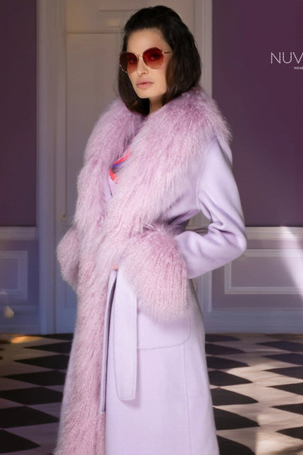 Aw Coat - Light Purple Cashmere & Mongolian Shearling Coat