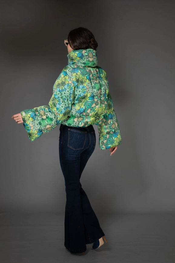 Aw Jacket - Mint Green Floral Printed Puffer