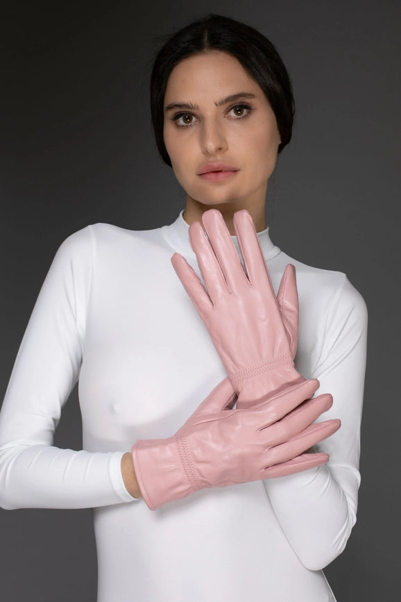 Aw - Luxury Light Pink Italian Leather Gloves