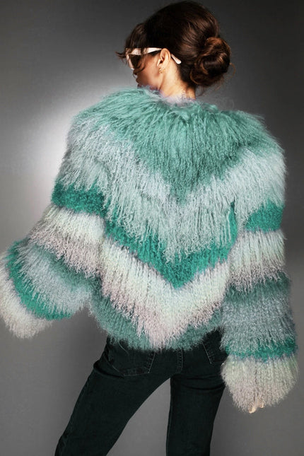 Aw - Mint Green Shades Mongolian Shearling Coat