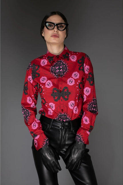 Aw - Mystic Print Red Cotton Shirt